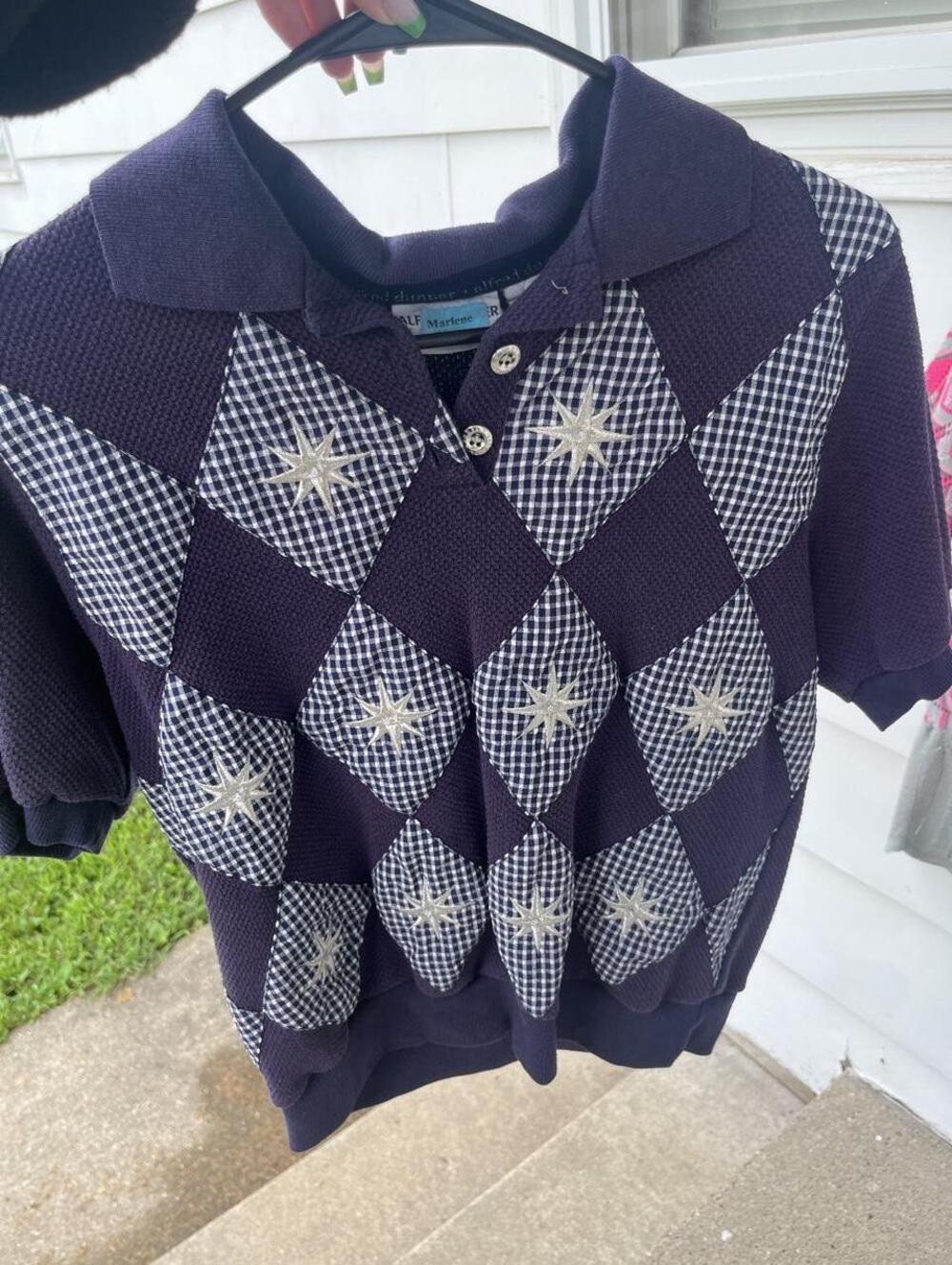 Vintage Alfred Dunner Dark Navy Argyle Gingham Top